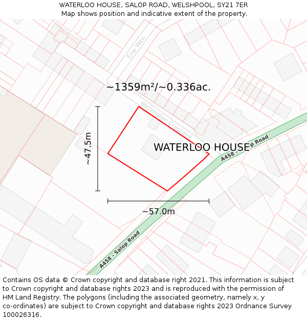 WATERLOO HOUSE, SALOP ROAD, WELSHPOOL, SY21 7ER: Plot and title map