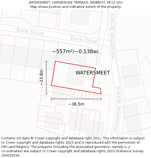 WATERSMEET, HORSESHOE TERRACE, WISBECH, PE13 1PU: Plot and title map