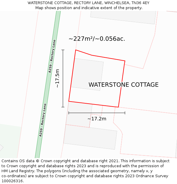 WATERSTONE COTTAGE, RECTORY LANE, WINCHELSEA, TN36 4EY: Plot and title map