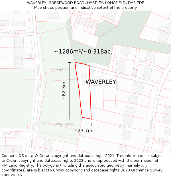 WAVERLEY, GORSEWOOD ROAD, HARTLEY, LONGFIELD, DA3 7DF: Plot and title map