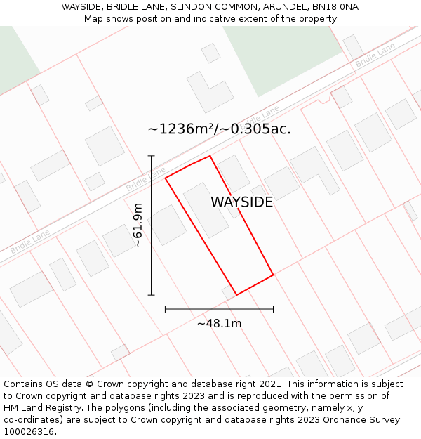 WAYSIDE, BRIDLE LANE, SLINDON COMMON, ARUNDEL, BN18 0NA: Plot and title map