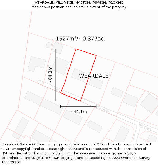 WEARDALE, MILL PIECE, NACTON, IPSWICH, IP10 0HQ: Plot and title map