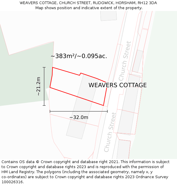 WEAVERS COTTAGE, CHURCH STREET, RUDGWICK, HORSHAM, RH12 3DA: Plot and title map