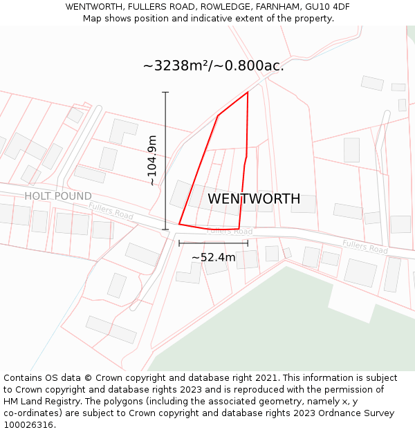 WENTWORTH, FULLERS ROAD, ROWLEDGE, FARNHAM, GU10 4DF: Plot and title map