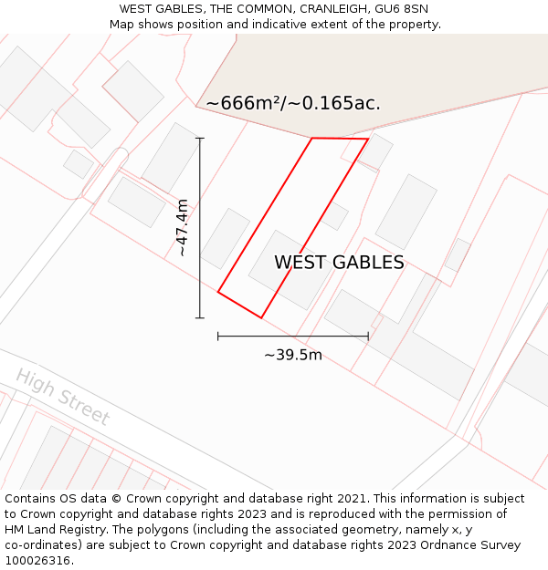 WEST GABLES, THE COMMON, CRANLEIGH, GU6 8SN: Plot and title map