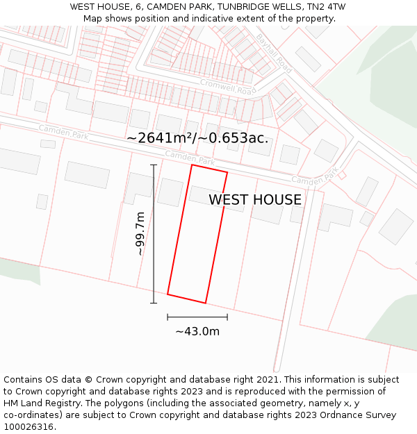 WEST HOUSE, 6, CAMDEN PARK, TUNBRIDGE WELLS, TN2 4TW: Plot and title map