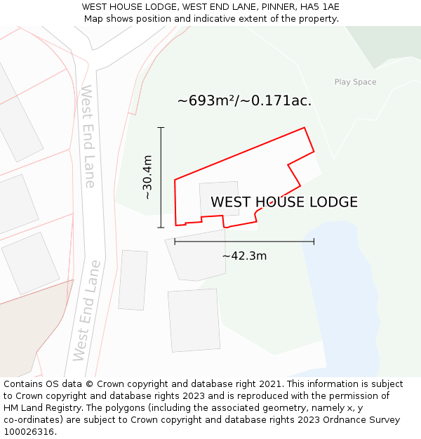 WEST HOUSE LODGE, WEST END LANE, PINNER, HA5 1AE: Plot and title map