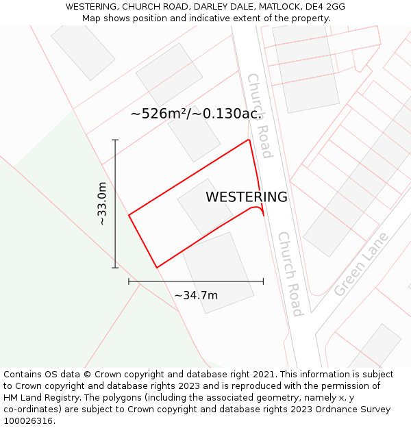 WESTERING, CHURCH ROAD, DARLEY DALE, MATLOCK, DE4 2GG: Plot and title map