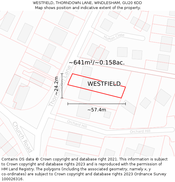 WESTFIELD, THORNDOWN LANE, WINDLESHAM, GU20 6DD: Plot and title map