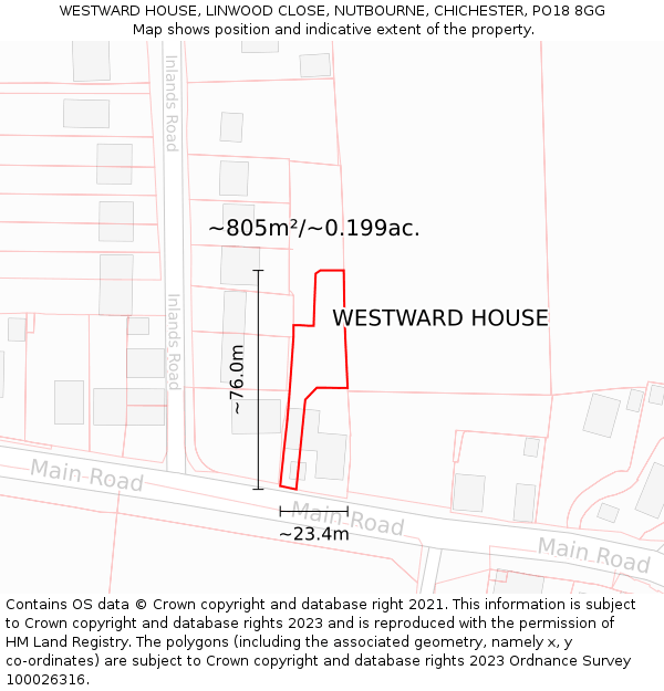 WESTWARD HOUSE, LINWOOD CLOSE, NUTBOURNE, CHICHESTER, PO18 8GG: Plot and title map