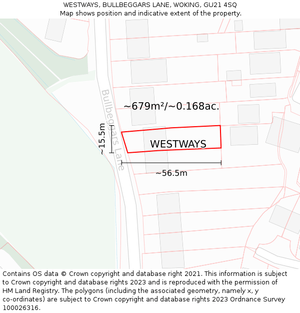 WESTWAYS, BULLBEGGARS LANE, WOKING, GU21 4SQ: Plot and title map