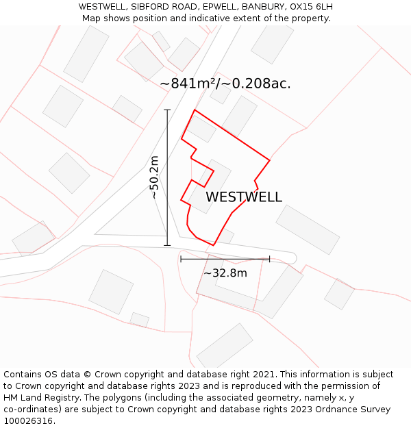 WESTWELL, SIBFORD ROAD, EPWELL, BANBURY, OX15 6LH: Plot and title map