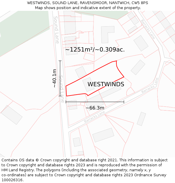WESTWINDS, SOUND LANE, RAVENSMOOR, NANTWICH, CW5 8PS: Plot and title map