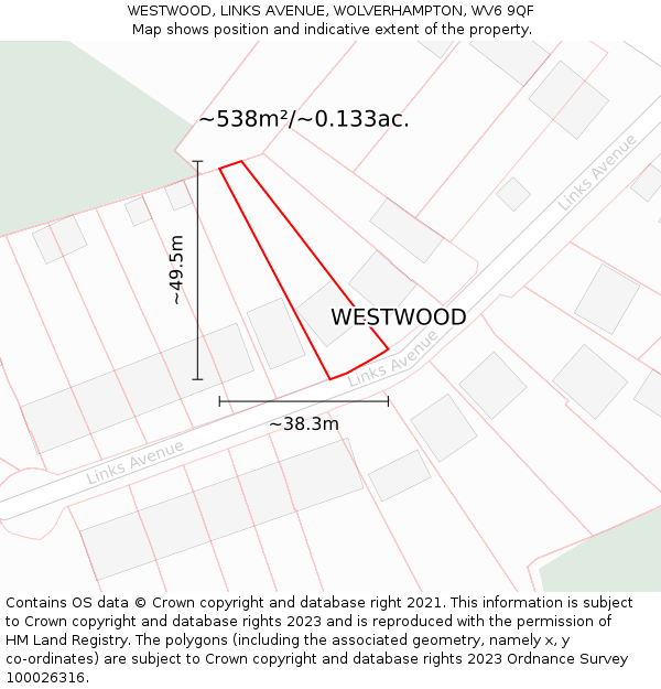 WESTWOOD, LINKS AVENUE, WOLVERHAMPTON, WV6 9QF: Plot and title map