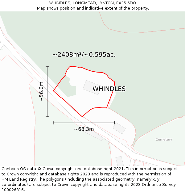 WHINDLES, LONGMEAD, LYNTON, EX35 6DQ: Plot and title map