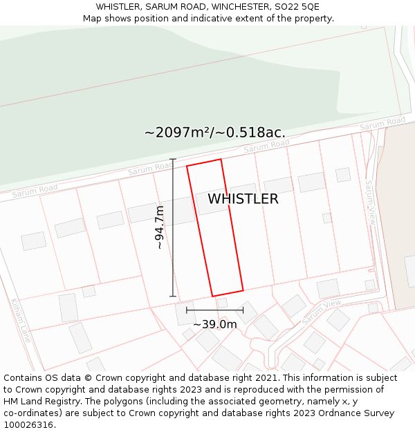 WHISTLER, SARUM ROAD, WINCHESTER, SO22 5QE: Plot and title map