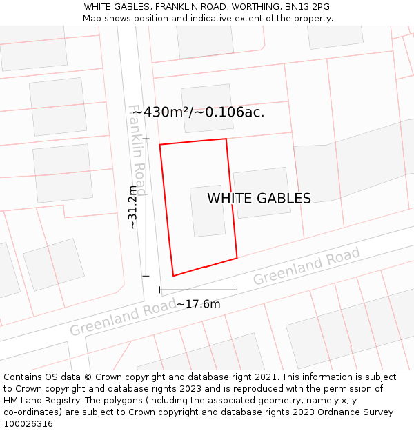 WHITE GABLES, FRANKLIN ROAD, WORTHING, BN13 2PG: Plot and title map