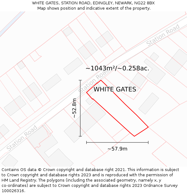 WHITE GATES, STATION ROAD, EDINGLEY, NEWARK, NG22 8BX: Plot and title map