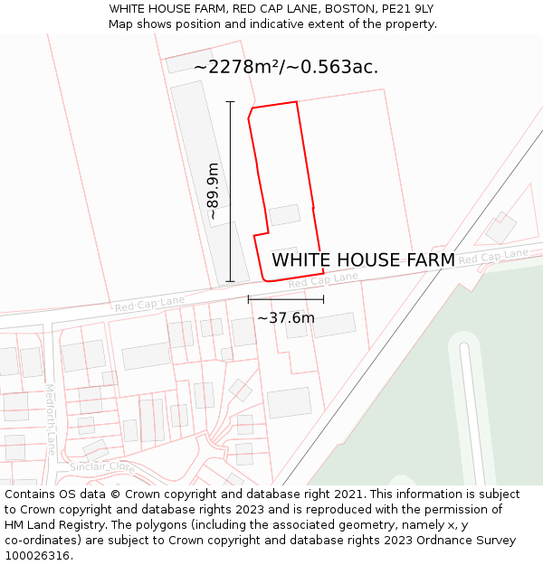 WHITE HOUSE FARM, RED CAP LANE, BOSTON, PE21 9LY: Plot and title map