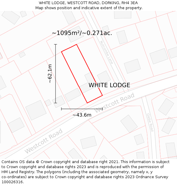 WHITE LODGE, WESTCOTT ROAD, DORKING, RH4 3EA: Plot and title map