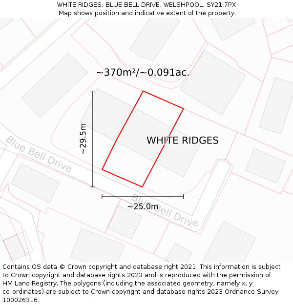 WHITE RIDGES, BLUE BELL DRIVE, WELSHPOOL, SY21 7PX: Plot and title map