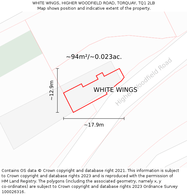 WHITE WINGS, HIGHER WOODFIELD ROAD, TORQUAY, TQ1 2LB: Plot and title map