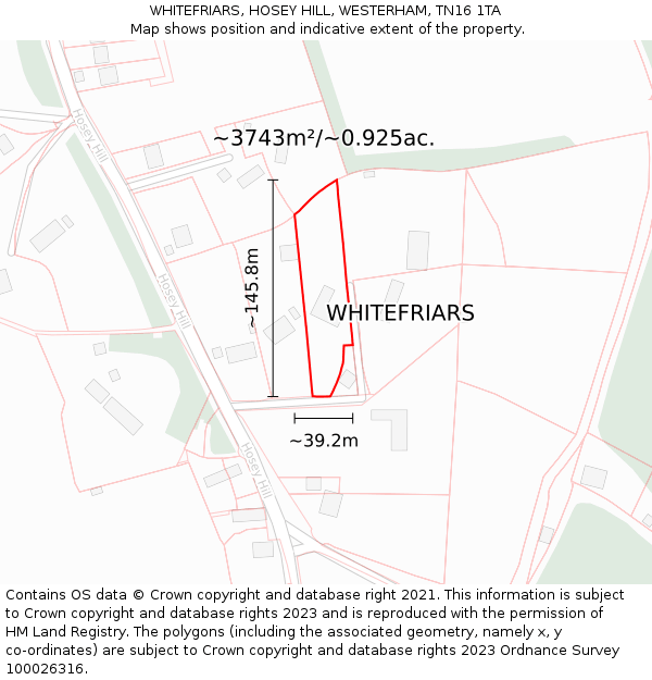 WHITEFRIARS, HOSEY HILL, WESTERHAM, TN16 1TA: Plot and title map