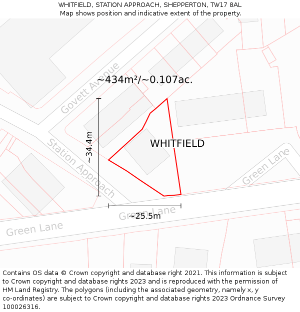 WHITFIELD, STATION APPROACH, SHEPPERTON, TW17 8AL: Plot and title map