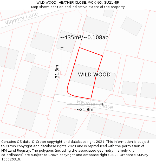 WILD WOOD, HEATHER CLOSE, WOKING, GU21 4JR: Plot and title map