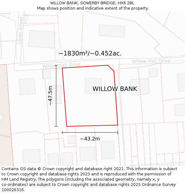 WILLOW BANK, SOWERBY BRIDGE, HX6 2BL: Plot and title map