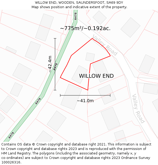 WILLOW END, WOODEN, SAUNDERSFOOT, SA69 9DY: Plot and title map