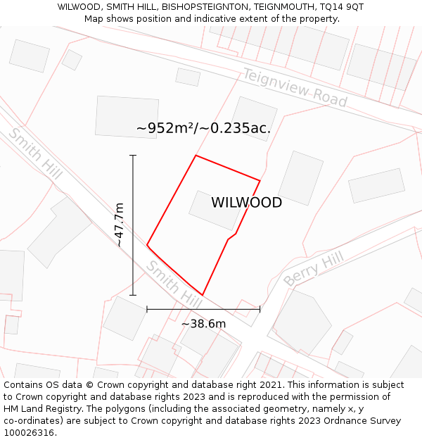 WILWOOD, SMITH HILL, BISHOPSTEIGNTON, TEIGNMOUTH, TQ14 9QT: Plot and title map