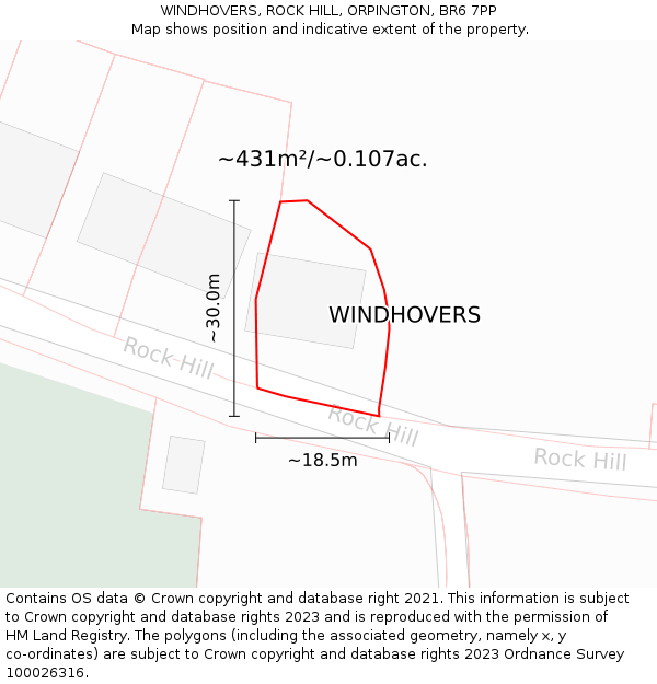 WINDHOVERS, ROCK HILL, ORPINGTON, BR6 7PP: Plot and title map