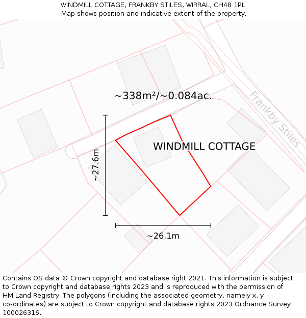 WINDMILL COTTAGE, FRANKBY STILES, WIRRAL, CH48 1PL: Plot and title map