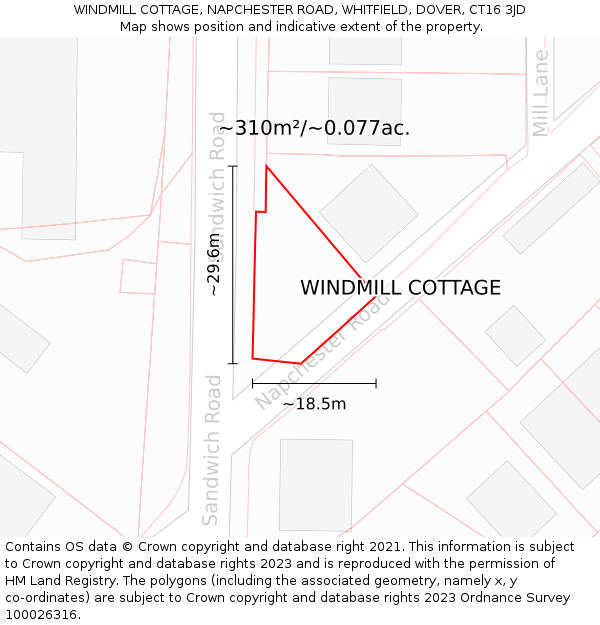 WINDMILL COTTAGE, NAPCHESTER ROAD, WHITFIELD, DOVER, CT16 3JD: Plot and title map