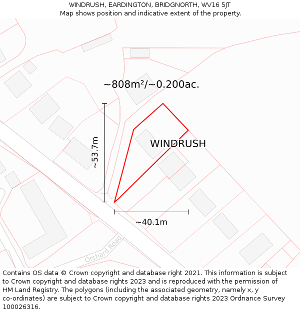 WINDRUSH, EARDINGTON, BRIDGNORTH, WV16 5JT: Plot and title map