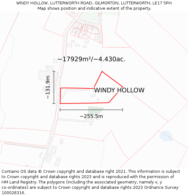 WINDY HOLLOW, LUTTERWORTH ROAD, GILMORTON, LUTTERWORTH, LE17 5PH: Plot and title map