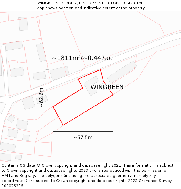 WINGREEN, BERDEN, BISHOP'S STORTFORD, CM23 1AE: Plot and title map