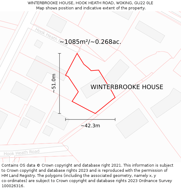 WINTERBROOKE HOUSE, HOOK HEATH ROAD, WOKING, GU22 0LE: Plot and title map