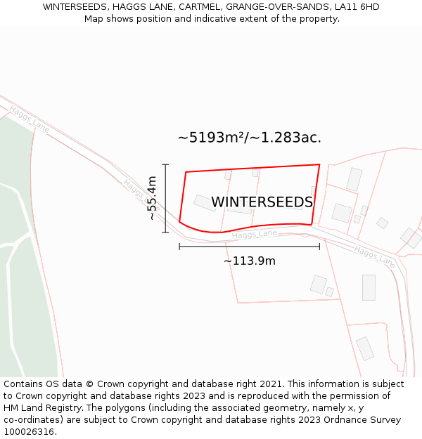 WINTERSEEDS, HAGGS LANE, CARTMEL, GRANGE-OVER-SANDS, LA11 6HD: Plot and title map