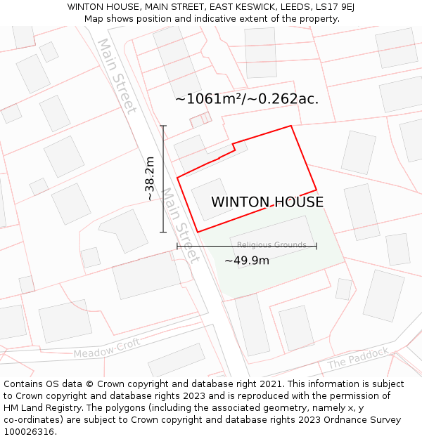 WINTON HOUSE, MAIN STREET, EAST KESWICK, LEEDS, LS17 9EJ: Plot and title map