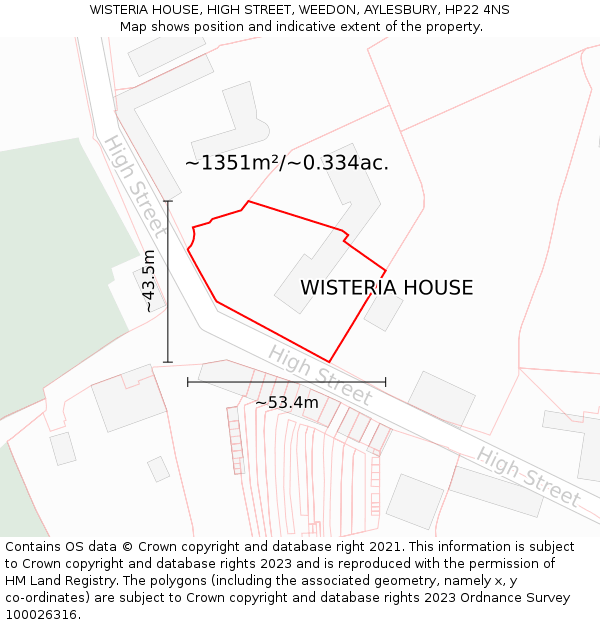 WISTERIA HOUSE, HIGH STREET, WEEDON, AYLESBURY, HP22 4NS: Plot and title map