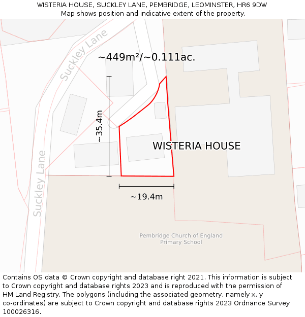 WISTERIA HOUSE, SUCKLEY LANE, PEMBRIDGE, LEOMINSTER, HR6 9DW: Plot and title map