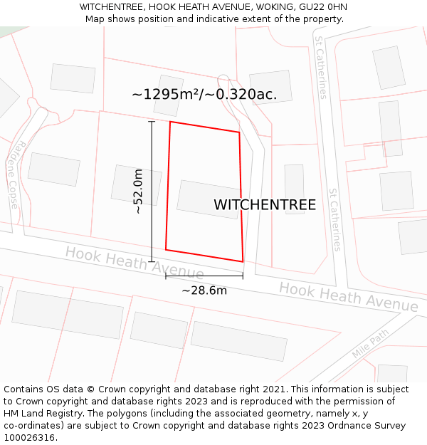 WITCHENTREE, HOOK HEATH AVENUE, WOKING, GU22 0HN: Plot and title map