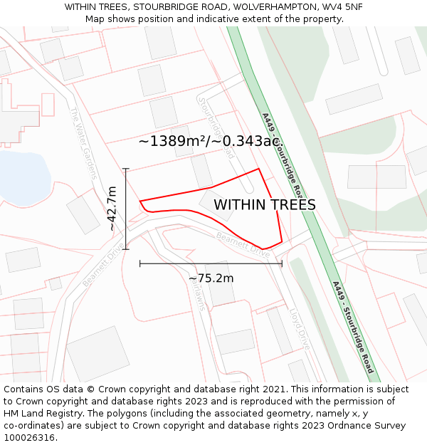 WITHIN TREES, STOURBRIDGE ROAD, WOLVERHAMPTON, WV4 5NF: Plot and title map