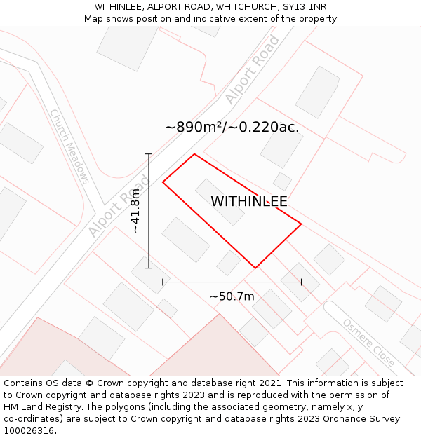 WITHINLEE, ALPORT ROAD, WHITCHURCH, SY13 1NR: Plot and title map