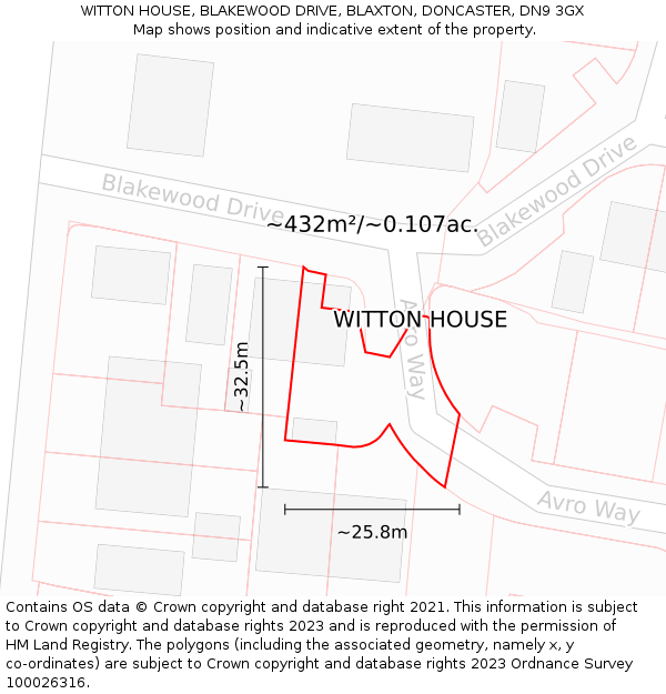 WITTON HOUSE, BLAKEWOOD DRIVE, BLAXTON, DONCASTER, DN9 3GX: Plot and title map