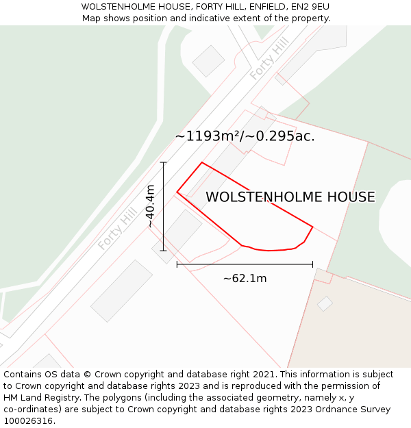 WOLSTENHOLME HOUSE, FORTY HILL, ENFIELD, EN2 9EU: Plot and title map