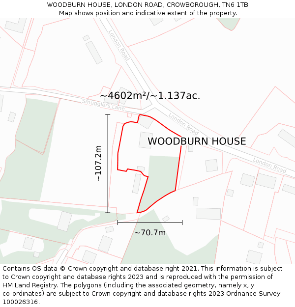 WOODBURN HOUSE, LONDON ROAD, CROWBOROUGH, TN6 1TB: Plot and title map