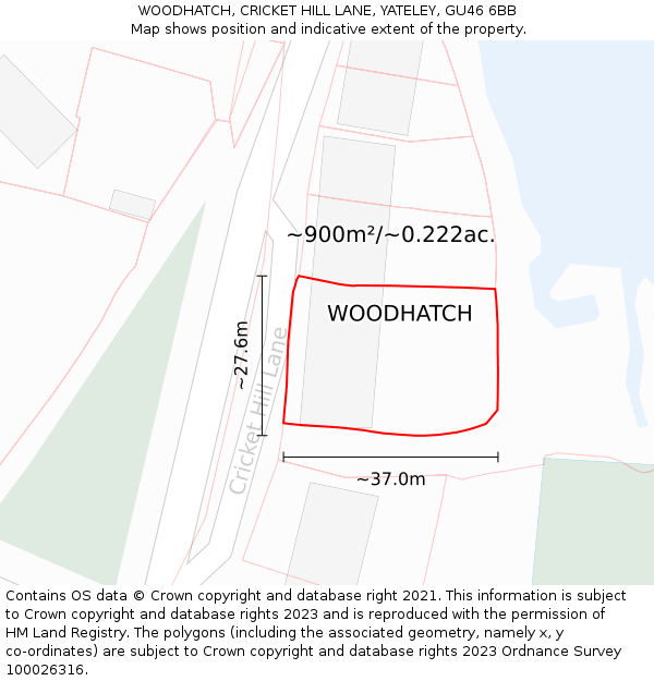 WOODHATCH, CRICKET HILL LANE, YATELEY, GU46 6BB: Plot and title map